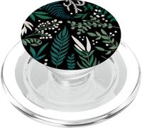 Green Botanical Fern Leaves & White Berry Blossom Pattern PopSockets PopGrip for MagSafe
