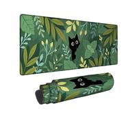 Green Botanical Large Gaming Mouse Pad, Cat Leaf Pattern Stitched Edge Mousepad, Rubber Non-Slip Washable Gaming Mouse Pad for Home and Office Computer, Laptop 12x32 Inch