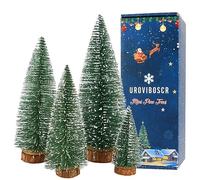 Green Bottle Brush Trees Christmas, 4 Pcs Mini Christmas Tree, Miniature Tree 9.9/7.9/5.9/3.9 Inch, Small Christmas Tree with Snowflakes, Christmas Decorations Indoor