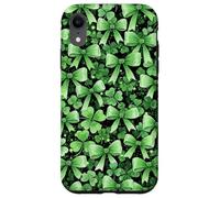 Green Bow Lucky Clover Coquette Faux Pattern Case for iPhone XR