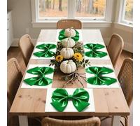 Green Bow Placemats 30x45cm*6 Linen Heat Resistant Placemats Waterproof Table Place Mats Washable Wipeable Outdoor Placemat for Kitchen Dining Room Table Decorations