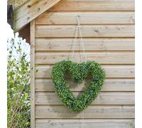Green Boxwood Heart - 40cm Weather & UV Resistant Outdoor Garden Artificial Topiary Plant Hanging Decoration with 2 Way Metal Hanging Chain for Wall, Fence, Door, Pergola, Patio Decking or Area