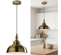 Green Brass Metal Pendant Light 29cm Curvy Dome Shade 95cm Adjustable Cord | Hanging ceiling fixture | Vintage style sl esign | Easy fitting and installation | For home office bars restaurants cafes