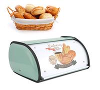 Green Bread Box Large Capacity Metal, Retro Kitchen Storage Case 5.9x9.4x13in - Odor Blocking Design Small Bread Bins, Dust & Insect Protection, Stable Base for Bread and Pastry Storage (Green)