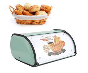 Green Bread Box Large Capacity Metal, Retro Kitchen Storage Case 5.9x9.4x13in - Odor Blocking Design Small Bread Bins, Dust & Insect Protection, Stable Base for Bread and Pastry Storage (Green)