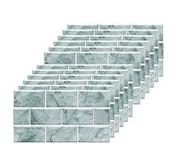 Green Brick Tile Stickers for Bathroom Kitchen Waterproof Vinyl Stick on Tiles Backsplash Self Adhesives Wall Tile Transfers Peel and Stick Tile Decals for Living Room - 30x15cm (12 Sheets)