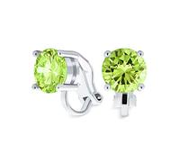 Green Brilliant Cut Solitaire Round Cubic Zirconia CZ Clip On Stud Earrings Simulated Peridot Silver Plated Brass