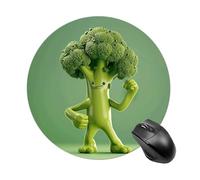 Green Broccoli Pose Round Mouse Pad Funny Mousepad with Non-Slip Rubber Base Waterproof Office Mouse Pad Premium Textured for Laptop Computer