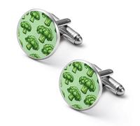 Green Broccoli Shirt Cufflinks Round Cuff Links for Business Wedding Party Father's Day Gift 1.7cm