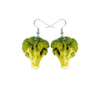 Green Broccoli Vegetable Food Fun Printed Acrylic Cut Out Drop Earrings