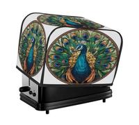 Green Brown 2 Slice Toaster Cover,Stained Glass Beautiful Peacock Small Kitchen Appliance Bread Machine Cover with Pockets,Dust & Fingerprint Protection