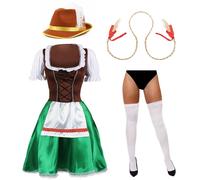 Green & Brown Bavarian Dress with Stockings, Plaits & Hat I Love Fancy Dress Brown XL