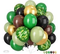Green Brown Camo Balloons, 35 Pcs 12 inch Camouflage Brown Dark Green Black Metallic Gold Silver Balloons for Birthday, Baby Shower, Camping, Woodland, Hunting, Jungle Party Decorations