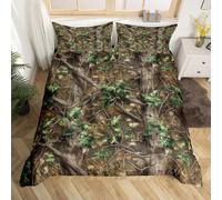 (Green Brown, Double(No Comforter)) Homewish Hunting Bear Deer Comforter Cover Army Green Camo American Flag Bedding Set Double For Kids Boys Teen Men,Woodland Hunting Theme Duvet Cover