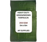 Green/Brown Tarpaulin Cover - 220gsm Thick - Waterproof, Weatherproof, Frost-Resistant, UV Protection, Universal, Multipurpose, Groundsheet, Camping, Boating, Hiking (5m X 6m 200GSM)
