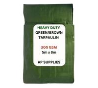 Green/Brown Tarpaulin Cover - 220gsm Thick - Waterproof, Weatherproof, Frost-Resistant, UV Protection, Universal, Multipurpose, Groundsheet, Camping, Boating, Hiking (5m X 8m 200GSM)