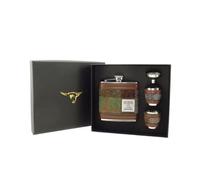 Green Brown Tartan Harris Tweed 6oz Stainless Steel Hip Flask and Cup Set