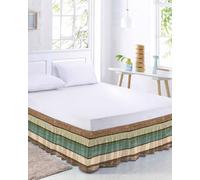 Green Brown Wrap Around Bed Skirt Cal King Size,Dust Ruffled 18 Inch Tailored Drop with Adjustable Elastic Belt Pleated,Antique Stripes Paint Coastal Wood Grain Luxury Farmhouse Bedding Skirts