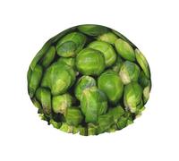Green Brussel Sprout Print,Shower Cap Nightcap Double Layer Waterproof Elastic Bath Cap Reusable Hair Cap