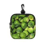 Green Brussel Sprout Print, Square Zipper Storage Bag, Neoprene Coin Purse, Small Wallets, Change Pouch, Change Purse