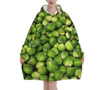 Green Brussel Sprout Print,Women's Oversized Wearable Blanket Hoodie, Blanket Sweatshirt,Flannel Pullover Blanket