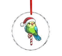 Green Budgie Santa Hat Candy Cane Clear Crystal Hanging Ornaments Pendant Rear View Mirror Accessories Gifts Decorations