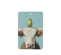Green Budgie Sitting On Longhorn Cow Car Air Fresheners 4 Pcs Hanging Scented Cards Fragrance Scented Cards For Car Aromatherapy Tablets