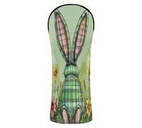 Green Buffalo Plaid Bunny Ear Foot Funny Easter Head Covers for Golf Clubs Premium Leather Headcovers with Number Tags for Wood Golf Gifts Men