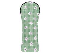 Green Buffalo Plaid Checked Flowers Golf Club Head Cover Waterproof Headcovers with Number Tags for Driver Fairway Hybrid Wood
