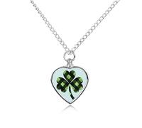 Green Buffalo Plaid Shamrock Urn Necklace for Ashes Pet Dog Cat Cremation Jewellery Alloy Memorial Keepsake Pendant