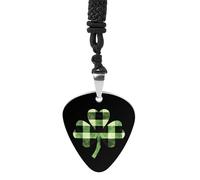 Green Buffalo Plaid Shamrock Vintage Pick Necklace Guitar Bass Pick Pendant &B Steel Music Jewelry for Music Lovers