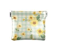 Green Buffalo Plaid Sunflower Flowers Women PU Leather Coin Purse Portable Change Purse with Clasp for Woman, Green buffalo plaid sunflower flowers, One Size, Modern