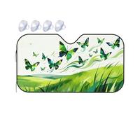 Green Butterflies Car Windshield Sunshade - Fits Cars, SUVs, Trucks, Automotive Sun Screen, White, 55 X 30in
