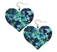 Green butterfly and blue flowers Leather Earrings for Women Heart Earring Lightweight Dangle Earrings Jewelry Gifts