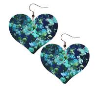 Green butterfly and blue flowers Leather Earrings for Women Heart Earring Lightweight Dangle Earrings Jewelry Gifts, One Size, No Gemstone