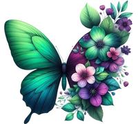 Green Butterfly Flower Vinyl Decal Stickers, Cover Marks, [Qty:4] 1@ 20cm Tall Ideal for Toilets, Car, Wall or Laptop. 3@ 7cm for Phone & Cups, Vibrant Floral Butterflies Graphic (Half Green)