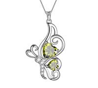 Green Butterfly Heart Necklace Women 925 Sterling Silver Animal Butterflies August Created Peridot Birthstone Peridot Pendant Crystal Wedding Birthday Jewelry DP0307A