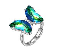 Green Butterfly Heart Ring Adjustable Women 925 Sterling Silver Animal Butterflies May Created Emerald Birthstone Emerald Open Ring Crystal Wedding Birthday Jewelry DR0133G