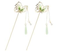Green Butterfly Tassel Hair Stick, Zinc Alloy Bun Pin for Women | Decorative Dangle Pendant, 16.5x13x1cm Size, for Updos, Dancers, Performers, Special Events