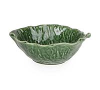 Green Cabbage Leaf Bowl, 17cm Ceramic Serving Bowl with Glossy Leaf Detail