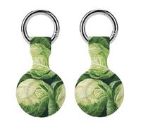 Green Cabbage Pattern Funny GPS Cases Holder with Key Chain Ring Protective Cover Compatible with Airtag 2PCS