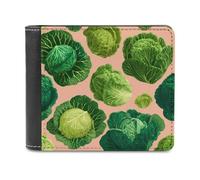 Green Cabbages Pattern Bi-fold Men's Wallets with 6 Card Slots Slim Travel Purse Leather Money Clip
