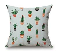 Green Cactus Cacti and Succulents Pattern Pot Botanical Throw Pillow Case Cushion Cover Couch Sofa Decorative Square 18x18 inches