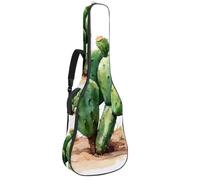 Green Cactus Desert Plant Watercolor Element Acoustic Guitar Gig Bag, 1 cm Thick Padding Waterproof Guitar Case Backpack with Dual Adjustable Shoulder Strap for 40-42 Inch Guitar
