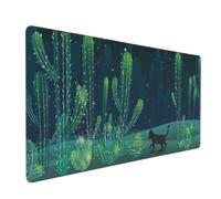 Green Cactus Office Mouse Pad (1200x600x2mm) | Machine-Washable Non-Slip Rubber Base for Daily Use