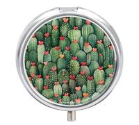 Green Cactus Pink Heart Pill Case Box with 3 Compartment Medicine Vitamin Organizer for Purse Pocket 5x5cm
