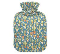 Green Cactus Pot Blue Hot Water Bottle with Soft Cover, 1L Hot Compresses for The Body for Arthritis