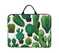 Green Cactus Print 14in Laptop Case Sleeve Bag â€“ Portable Handle, Business Travel, Commuting, Accessory Pocket