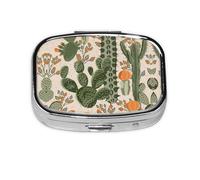 Green Cactus Print Pill Case Portable Square Pill Box with 2 Compartments,for Purse Pill Box Travel Bag