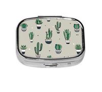 Green Cactus. Print Square Pill Box,Portable for Pocket Or Purse Pill Organizer Pill Container Holder